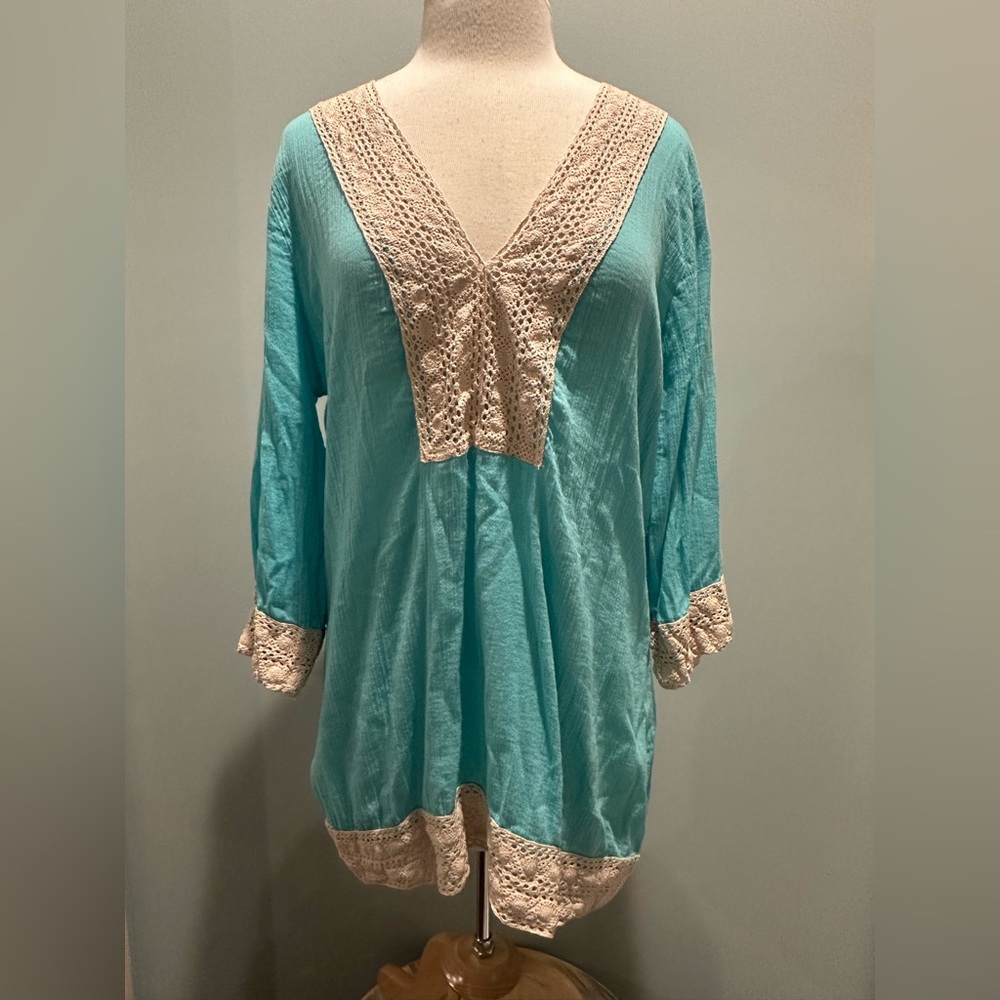 Bar III gauze tunic crochet detail bathing suit beach cover size Large